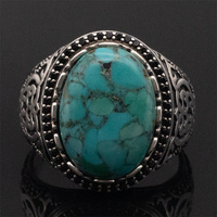 Véritable bague turque pour homme en argent sterling 925 avec pierre turquoise naturelle, faite à la main, style vintage, bagues en argent 925 pour homme