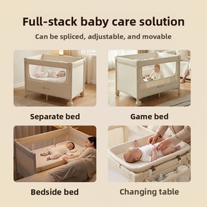 Portable Baby Crib Adjustable Playpen Foldable Cradle Iron Frame Toddler <b>Cot</b> with Wheels for Nursery Travel - Product Image 4
