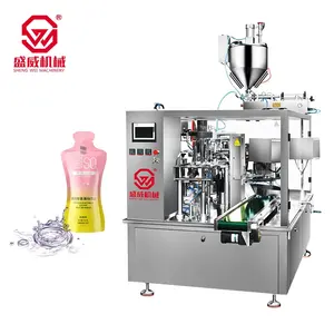 Sheng Wei Premade Bag Stand Up Spout Pouch Drinks Liquid Form Fill Seal Rotary Packing Machine