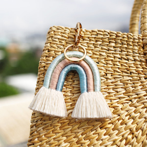 Rainbow <b>Tassel</b> Boho Macrame Weaving <b>Key</b> Chain Women's Bag Wallet Purse Charm Decoration Pendant Made of Metal - Product Image 2
