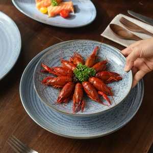 Service de table rétro en céramique bleue émaillée, assiettes à steak et à sushi de plusieurs tailles, bols à soupe, coffret cadeau pour hôtels et mariages, logo personnalisé, vente en gros - Product Image 3