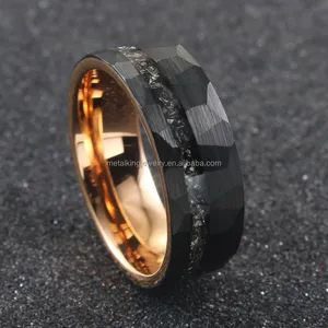 Black Rose gold Tungsten Carbide Ring with Meteorite Shaving Inlay,Wedding Bands