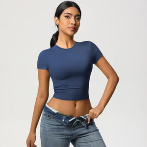 Ropa de Yoga Ajustada de Manga Corta para Mujer, Informal, Versátil y Transpirable para Correr, Fitness, Yoga de Manga Corta Cosida - Product Image 2