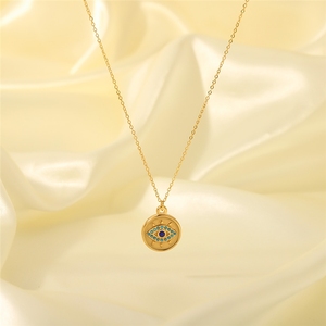 Collane alla Moda in Acciaio Inossidabile Placcato Oro 18K con Ciondolo a Forma di Evil Eye con Cristalli Incastonati - Product Image 6