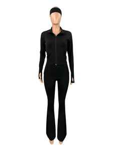 Nylon tweedelige damespak met opvouwbare broek, loungewear, haarband, geschikt voor lange vrouwen, bescheiden herfstloungewear - Product Image 4