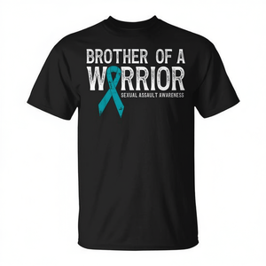 Brother Of A Warrior Teal <b>Ribbon</b> T-Shirt Sexual Assault Awareness Adult Male Short Sleeve Crew Neck - Product Image 3