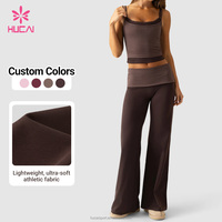Pantalon de yoga évasé double couche de haute qualité pour femme, avec revers, idéal pour le fitness et la gym