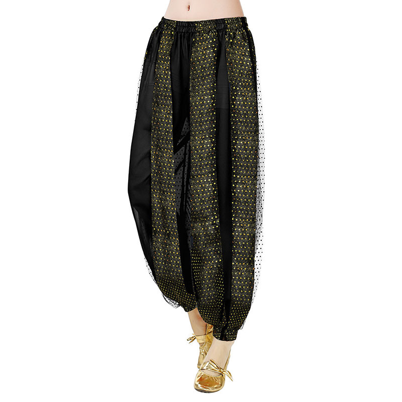 Pantalones bombachos de danza del vientre con lentejuelas negras