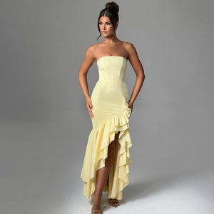 <span class=keywords><strong>Robe</strong></span> longue à volants cascade sexy King Mcgreen Star, <span class=keywords><strong>robe</strong></span> de soirée unie à épaules dénudées, fendue, plissée, <span class=keywords><strong>robe</strong></span> de femme pour les vacances - Product Image 1