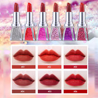Rouge à lèvres solide imperméable de luxe en gros, cosmétiques pour femmes, rouge à lèvres en forme de nœud papillon en diamant