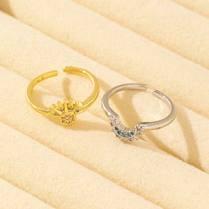 Messing 18K Vergoldete Sonne und Mond Passende Paarringe Set Offene Verstellbare Stapelbare Bandringe - Product Image 4