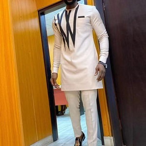 Nuovo Completo Dashiki da Uomo 2 Pezzi Stile <span class=keywords><strong>Etnico</strong></span> Africano Autunno Inverno 2025, Tinta Unita, Taglie Forti, Cotone, Moda Casual Semplice - Product Image 4