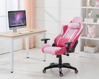 Chaise rose de gaming ergonomique pour filles, avec appui-tête de chat, fauteuil à pampilles pour ordinateur de bureau