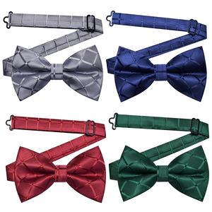 Ensemble Nœud <span class=keywords><strong>Papillon</strong></span> et Pochette de Costume Gusleson Vert Olive, en Soie à Carreaux, Pré-noué et Ajustable, pour Mariage, avec Boutons de Manchette pour Homme - Product Image 5