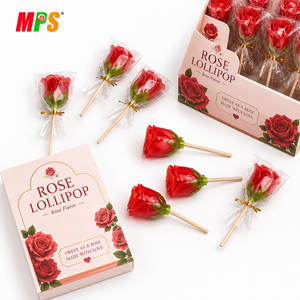 Rosa rossa 3D fiore forma di lecca lecca <span class=keywords><strong>dolce</strong></span> Halal san valentino fabbrica all'ingrosso di caramelle sapore fruttato in scatola di imballaggio - Product Image 3