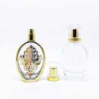 Botol Parfum Kaca Datar Cetak Layar Emas Mewah dengan Diffuser Reed, Tutup Sekrup Kustom Desain Arab, Kelas Atas