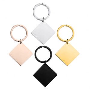 Stainless Steel Square Blank Keychain Custom Engraving Logo Silver Mirror Polished DIY Pendant Tag Making Charm <b>Metal</b> <b>Key</b> <b>Chain</b> - Product Image 1