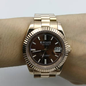 Nuevo Diseño de Reloj de Lujo Unisex con Esfera Marrón con Incrustaciones de Diamantes, Movimiento Mecánico Automático, Reloj de Acero Inoxidable - Product Image 5