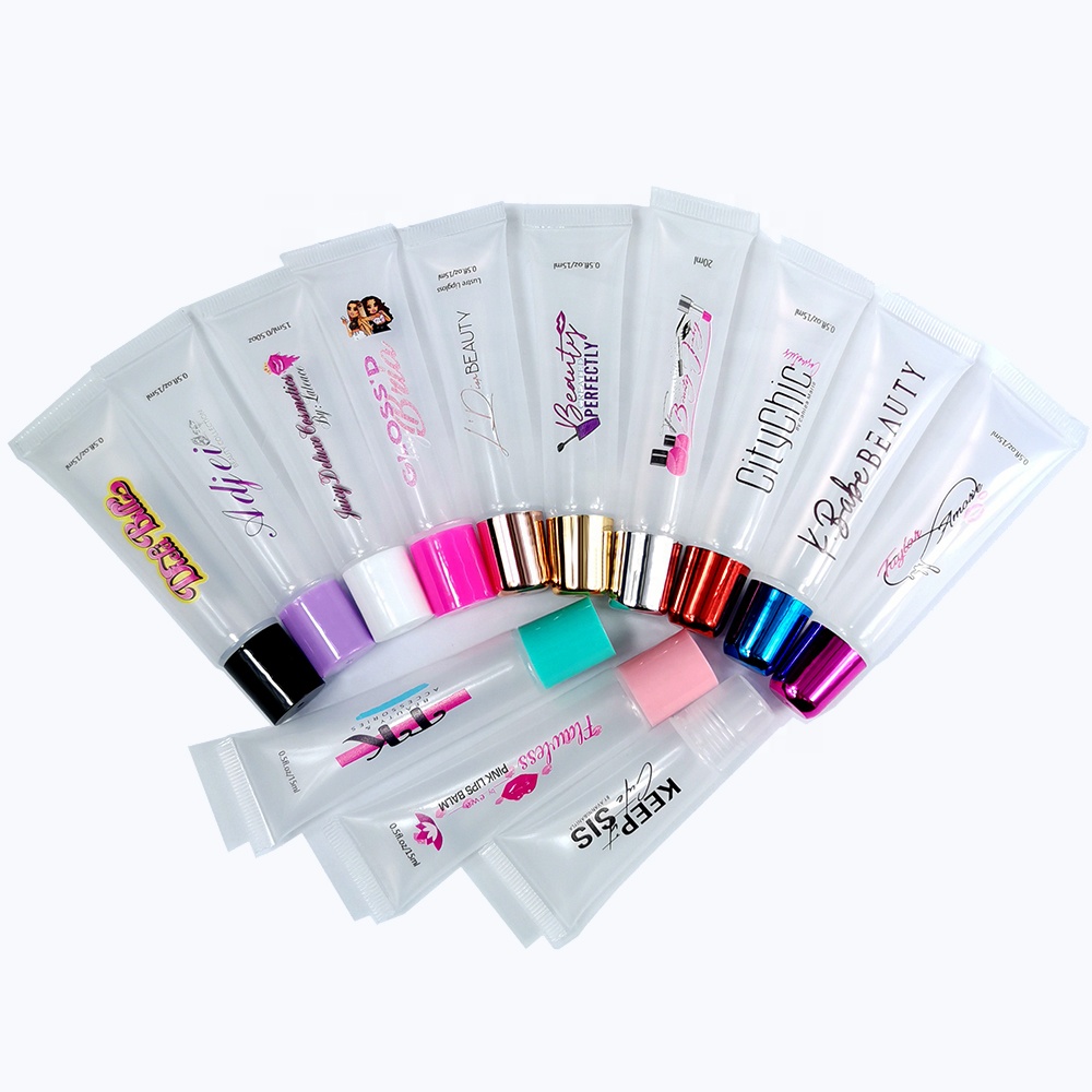 Оптовая продажа, 8 мл, 15 мл, 18 мл, 20 мл, тюбик для сжимания блеска для губ с фирменной этикеткой