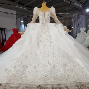 Htl2295 Prom Dress Strapless Long-Sleeved Lace Dress White Wedding Bridal Dress Wedding 2021