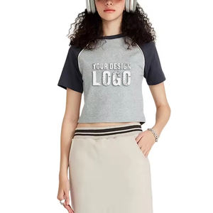 T-shirt court pour femme de haute qualité, couleur contrastée, épaules dénudées, tendance, décontracté, sexy, vintage, style Spice Girl - Product Image 1