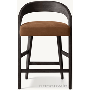 Taburete alto de madera de roble negro elegante de lujo cojín de tela de cuero de <span class=keywords><strong>cacao</strong></span> impermeable para uso doméstico o en Bar - Product Image 2