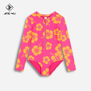 Cantidad mínima de pedido para trajes de baño personalizados de manga larga para niñas con estampado playero, trajes de baño infantiles de nailon de alta calidad - Product Image 1
