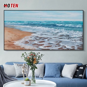 Modern Minimalist Hand-Painted Beach Seascape Oil Painting for Living Room <strong>Background</strong> Wall Decor Canvas Hanging - Product Image 4