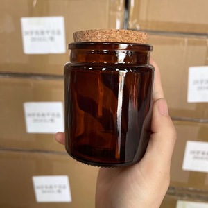 Tarro de vela de vidrio de lujo de 100ml con tapa de corcho Tarro de vidrio de lujo pequeño transparente de ámbar verde vacío para velas - Product Image 6