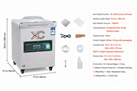 Machine d'emballage sous vide à couvercle convexe Xicang XC-380, double pompe, haute aspiration, en acier inoxydable, pour la viande et la volaille
