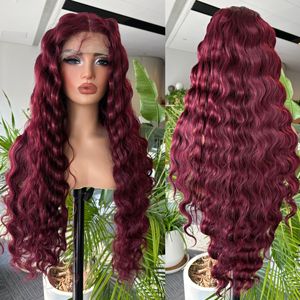Perruque Lace <span class=keywords><strong>Frontale</strong></span> Ondulée Profonde Couleur Bourgogne 99j, Dentelle Transparente, Densité 200%, Fibre Haute <span class=keywords><strong>Température</strong></span>, Cheveux Synthétiques Mélangés - Product Image 2