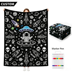 Manta de Forro Polar para Colorear Personalizada al por Mayor con Marcadores, Manta de Forro Polar Acogedora con Diseño de Alien para Colorear con Marcadores, Fabricante OEM - Product Image 1