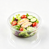 Bol à salade en plastique PET transparent en gros, 14oz 20oz, récipient rond avec couvercle, jetable, qualité alimentaire, empilable, hermétique, pour vente en gros