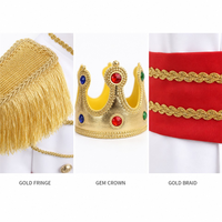 Kinder Prinz König Kostüm-Set für Jungen, Weiße Jacke mit Goldenen Epauletten Roter Umhang und Edelstein-Krone Königliches Rollenspiel-Outfit