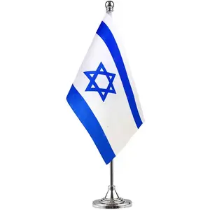 Bandera de mesa de Israel de poliéster con impresión Digital en stock de Venta caliente con un solo poste de acero inoxidable