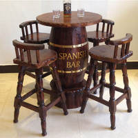 Table de bar et tabourets de comptoir haut en bois pour arrière-cour vintage personnalisé