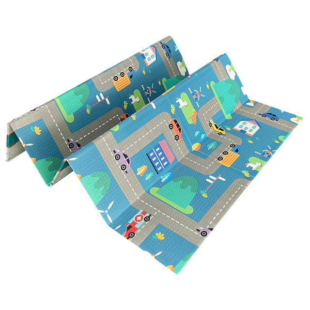 Wholesale Home Games Foam Floor Children Cartoon Double-sided XPE Folding Crawling with Tote Bag Baby Play Mat Baby Mat