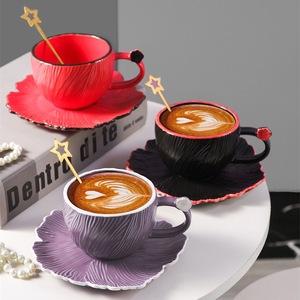 Wholesale Retro Luxury Ceramic Coffee Cup High-Value Afternoon Tea Cup Creative Petal Texture Petal Cup Saucer <b>Dinnerware</b> <b>Set</b> - Product Image 1