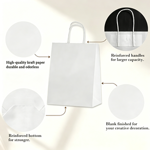 Bolsas de Regalo de Papel Blanco con Asas Reforzadas, Bolsas de Papel Lisas sin Olor para Empaquetado Personalizado con Marca Propia - Product Image 1