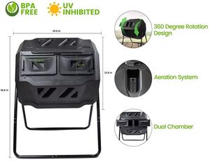 Compostador de Plástico Negro Lisen SL-GCB de 43 Galones/160L, Compostador Giratorio para Jardín - Product Image 1