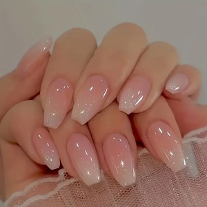 Ongles à presser en acrylique élégants style French Manucure, longs ongles à presser en amande avec dégradé de paillettes argentées, réutilisables, pour mariée, luxe, <span class=keywords><strong>nail</strong></span> <span class=keywords><strong>art</strong></span> - Product Image 4