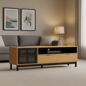 Mobile TV Flam in Legno di Pino Massiccio 62,2 X 15,7 X 19,7 Pollici con Porta in Vetro, Design Moderno per Arredamento Soggiorno - Product Image 2