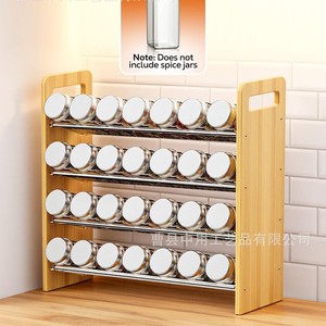 Wooden <b>Spice</b> Rack 4 Tier With Handle Kitchen Countertop Organizer <b>Spice</b> <b>Jar</b> Shelf - Product Image 4