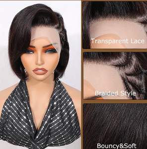 Perruques en cheveux humains lisses avec dentelle frontale 13x4, style <span class=keywords><strong>pixie</strong></span> tressé court d'été, best-seller 2026, pour femmes noires - Product Image 5