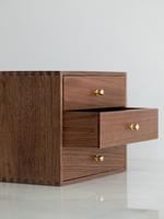 Organisateur de bureau moderne multifonctionnel en bois massif rectangulaire naturel à 3 tiroirs avec finition brillante, coffre de rangement pour la maison et le bureau