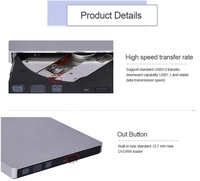 Unidad de Grabación y Reproducción de CD/DVD Externa USB 3.0 para Computadora Portátil, de Escritorio, Windows, Mac, PC