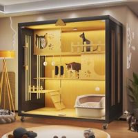 Villa pour chat en bois avec balcon, cage pour chat, lit gain de place, maison de luxe légère pour chat, idéale pour petits appartements et maisons multi-chats