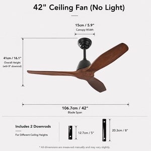 Ventilador de Techo Moderno de Mediados de Siglo, 42 Pulgadas, Aspas de Madera, Sin Luz, 3 Aspas, Motor DC Silencioso, Control Remoto, para Sala de Estar y Hogar - Product Image 5
