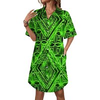Robe chemisier ample et respirante pour femme, style cubain, motif tribal polynésien Elei, haute qualité, vente en gros