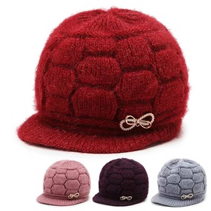 Chapeau tricoté d'hiver pour femmes, doublure en polaire chaude, style décontracté, casquette rouge avec épingle décorative - Product Image 2